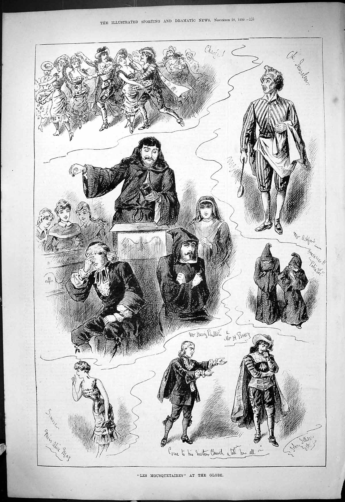 Old 1880 Les Mousquetaires Globe Theatre Actors Paulton May Ashford A Victorian