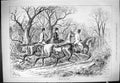 Original Old Antique Print 1880 Through The Wood Hunting Horses Huntsmen 19th