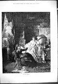 Old Antique Print 1880 Library Scene Ladies Reading Book Sitting Chairs 19th