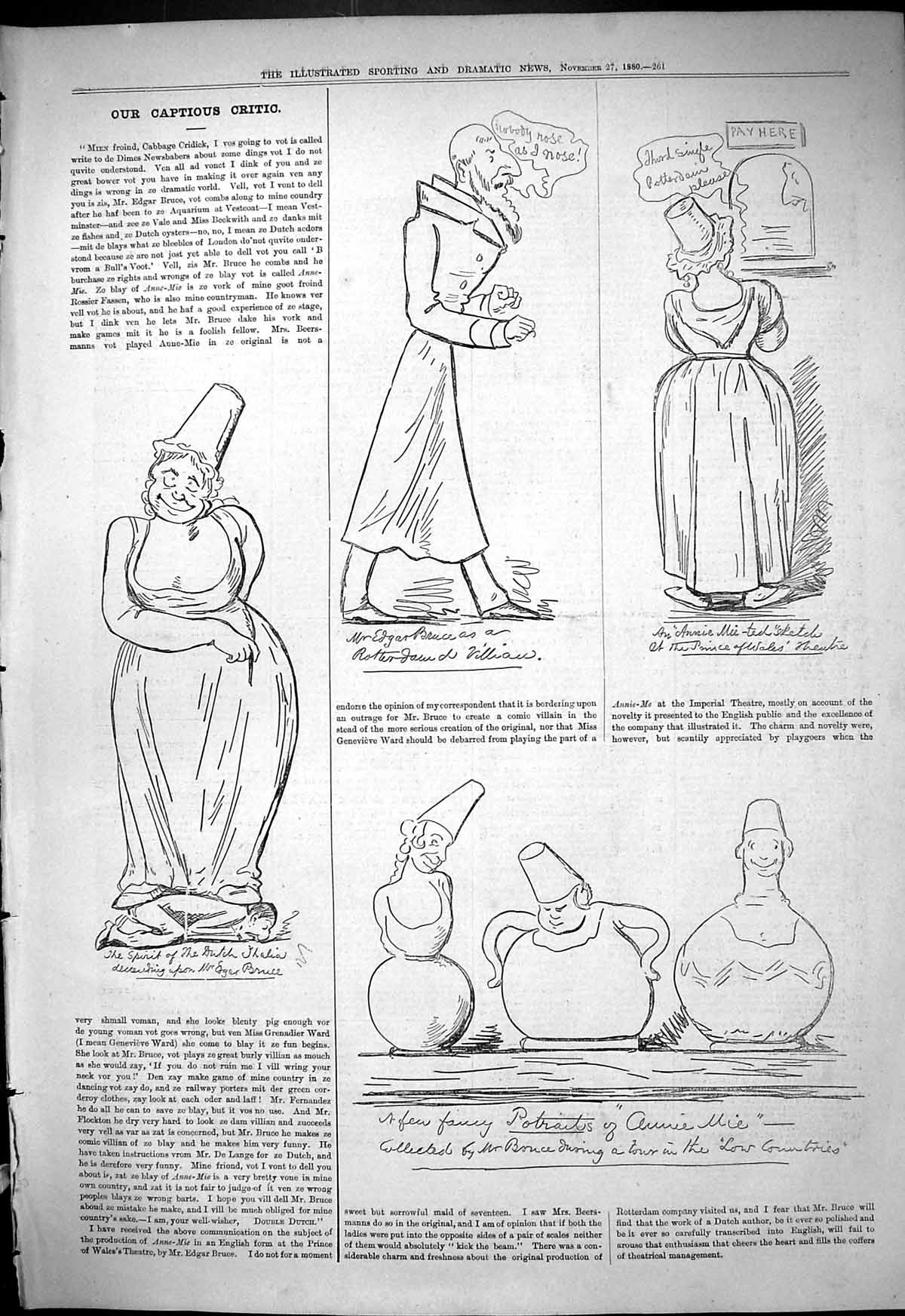 Original Old Antique Print 1880 Captious Critic Theatre Edgar Bruce Annie 19th