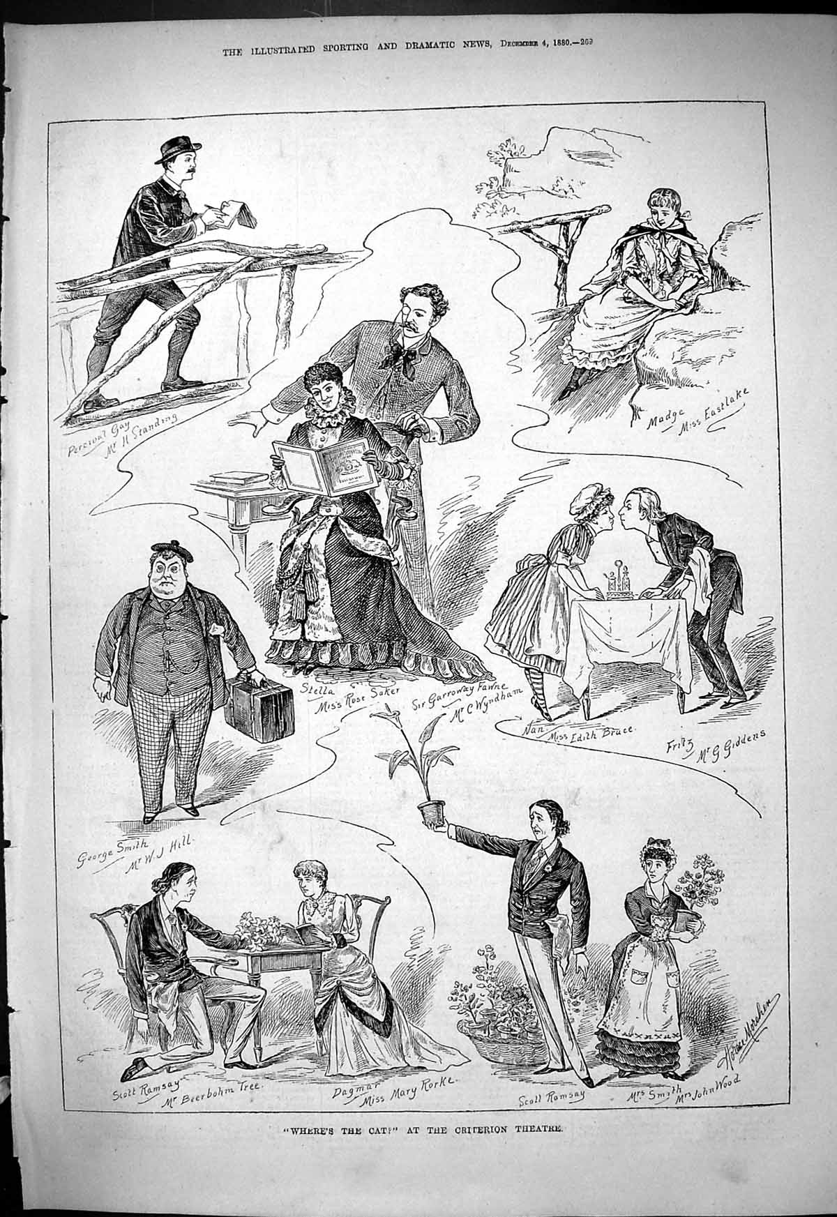 Old 1880 Where'S The Cat Criterion Theatre Rorke Ramsay Standing East Victorian