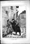 Antique Old Print 1880 Serenade Interrupted Man Guitar Lady Balcony Romance