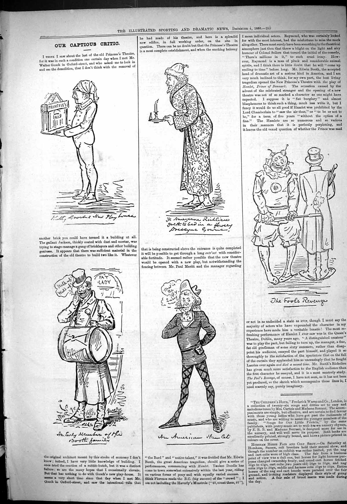 Old 1880 Captious Critic Theatre Music Comedy Princess'S Playhouse Cl Victorian
