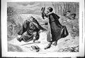 Original Old Antique Print 1880 Doubtful Civilities Men Meeting Snow Monk 19th