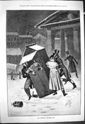 Antique Print 1880 Charlies Christmas Box Men Knocking It Over Snow Scene T