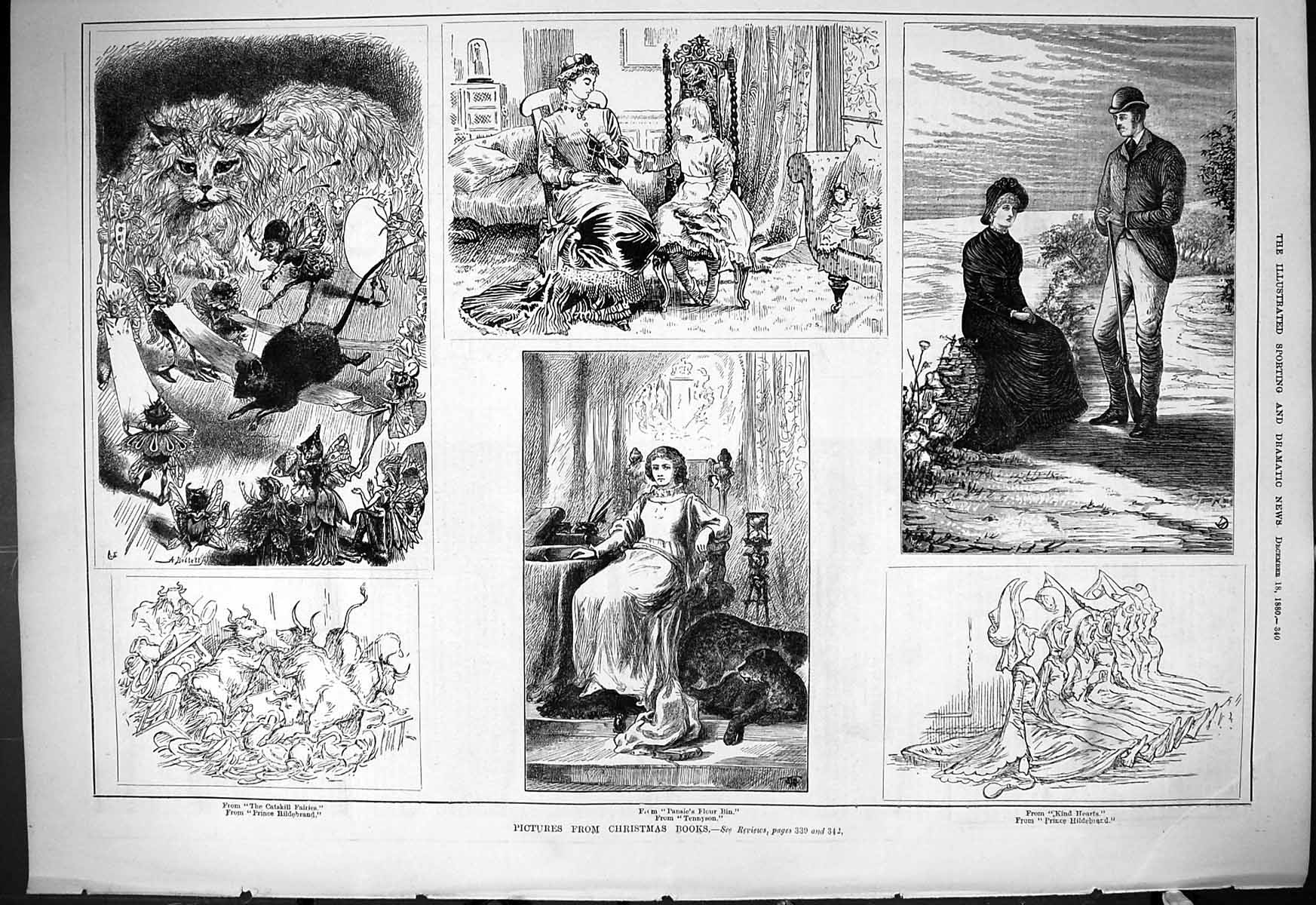Old 1880 Pictures Christmas Books Catskill Fairies Tennyson Hildebran Victorian