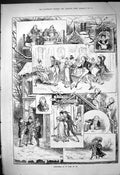 Original Old Antique Print 1880 Merry Christmas Party Celebrations Victorian