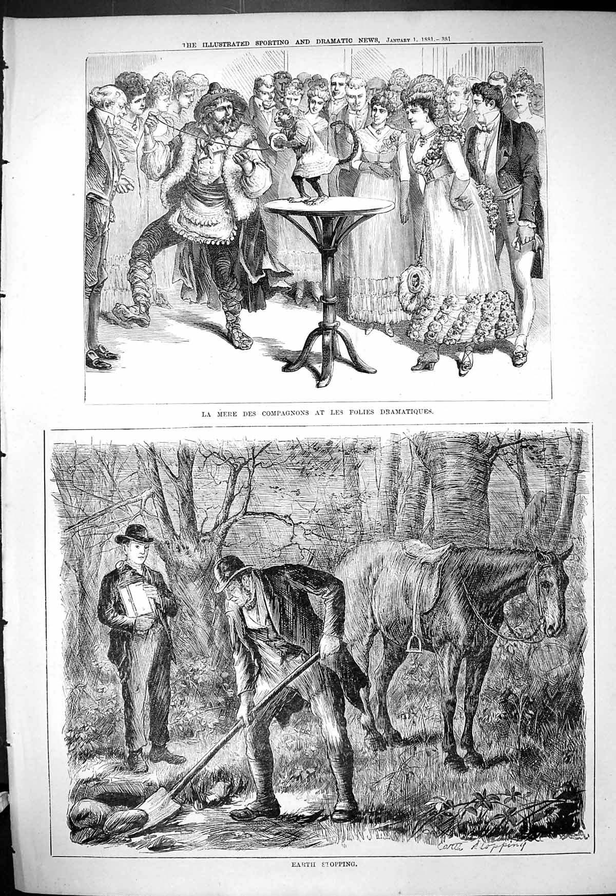 Old 1881 La Mere Des Compagnons Folier Dramatiques Man Digging Earth Victorian