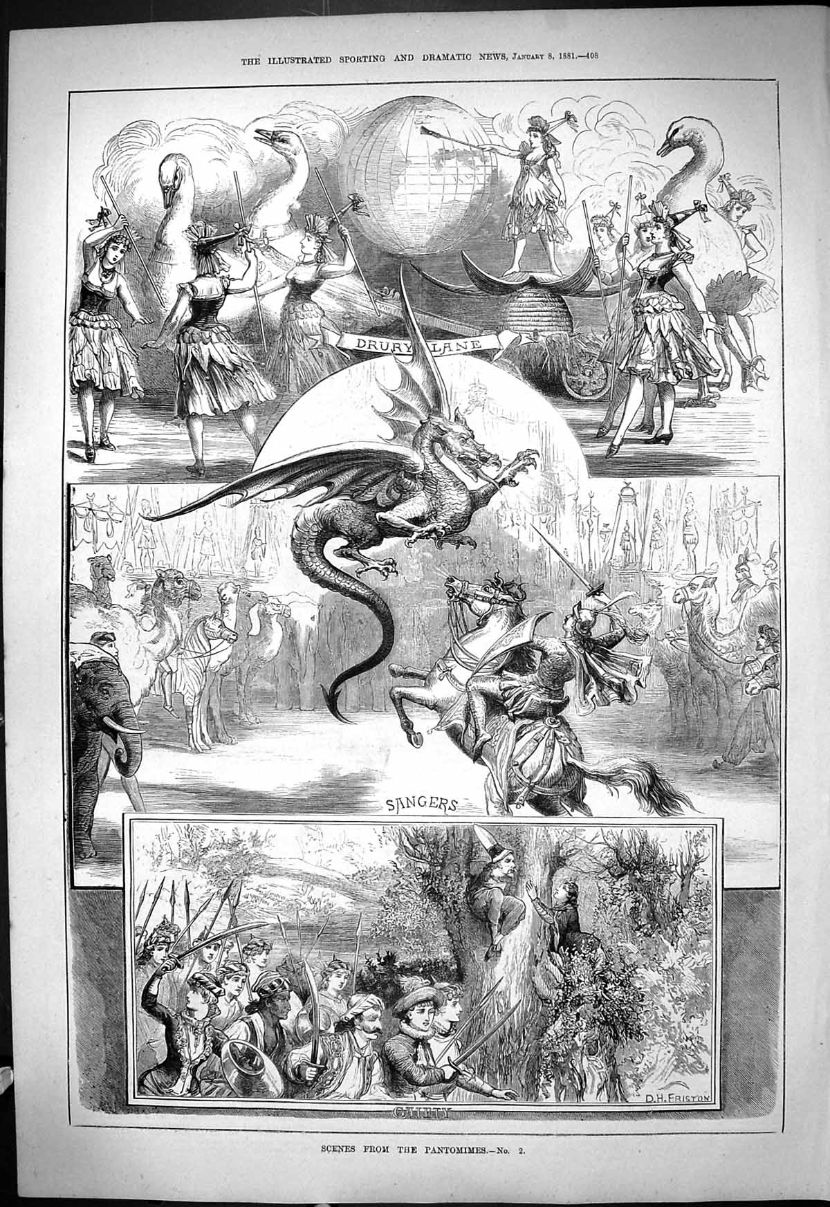 Old 1881 Scene Pantomimes Drury Lane Sangers Gaiety Christmas Theatre Victorian