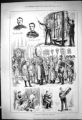 Original Old Antique Print 1881 Siers Pantomime Woolwich Theatre Court Scene