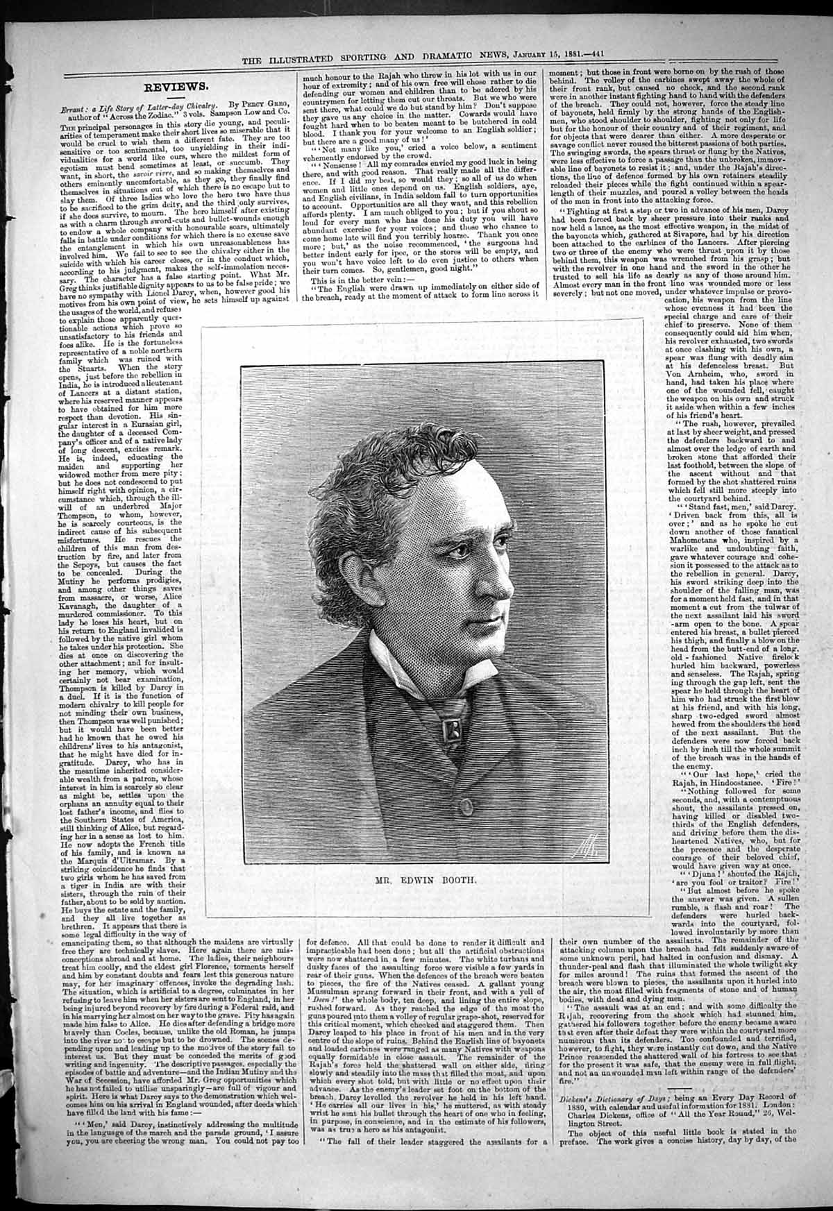 Original Old Antique Print 1881 Portrait Mr Edwin Booth 19th Century