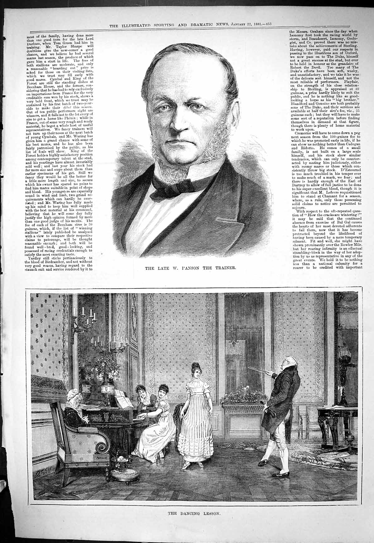 Antique Old Print 1881 Portrait I'Anson Trainer Dancing Lesson Teacher Music