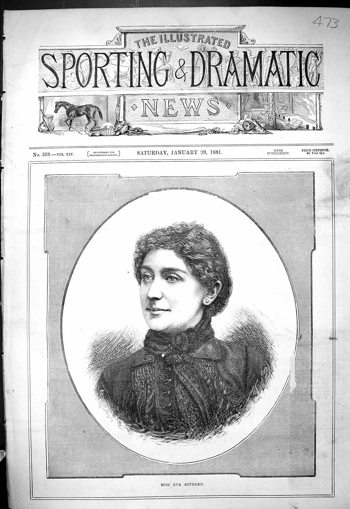 Original Old Antique Print 1881 Portrait Miss Eva Sothern Beautiful Woman 19th