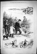 Original Old Antique Print 1881 Day'S Rabbiting Hunting Rabbits Shooting Sport