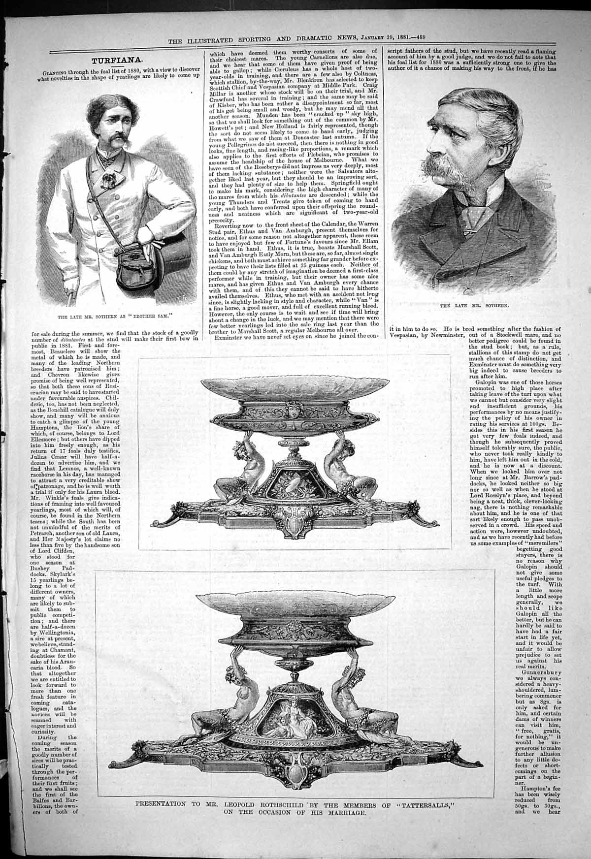 Antique Print 1881 Portrait Southern Brother Sam Theatre LeopRothschild Tat