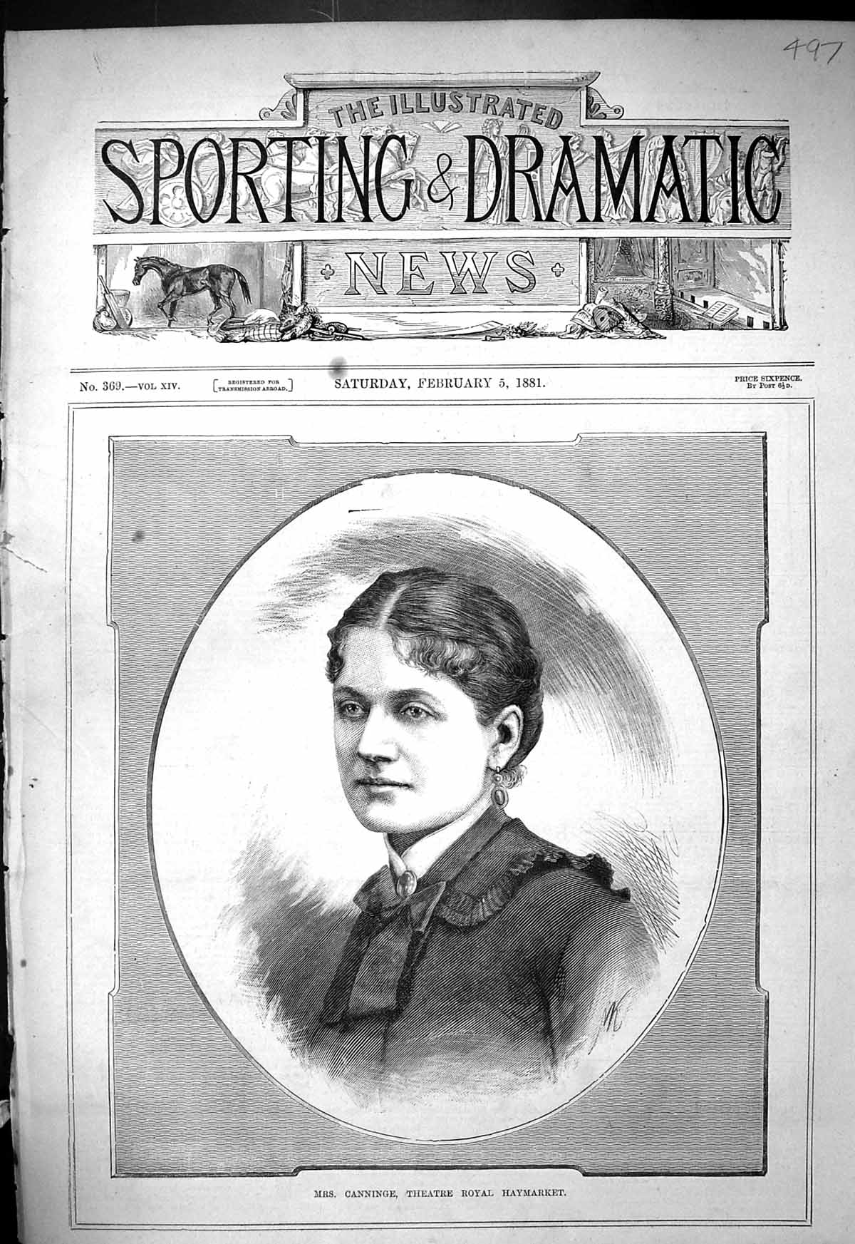 Original Old Antique Print 1881 Portrait Mrs Canninge Theatre Royal Haymarket