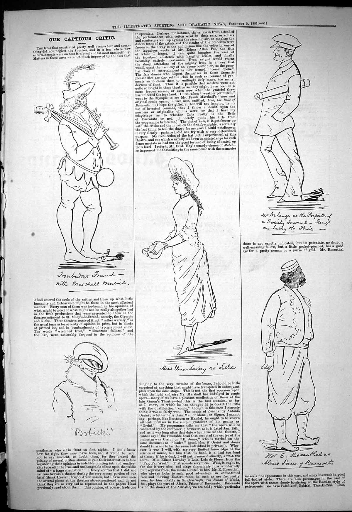 Old Antique Print 1881 Captious Critic Theatre Elinor Loveday Rosenthal 19th