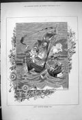 Original Old Antique Print 1881 Saint Valentine Sea Boat Romance Nearing Port