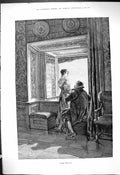 Original Old Antique Print 1881 Love'S Request Man Lady House Window Romance