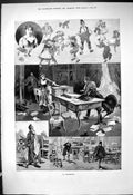 Antique Old Print 1881 La Roussotte Man Lady Children Dancing Theatre Scene