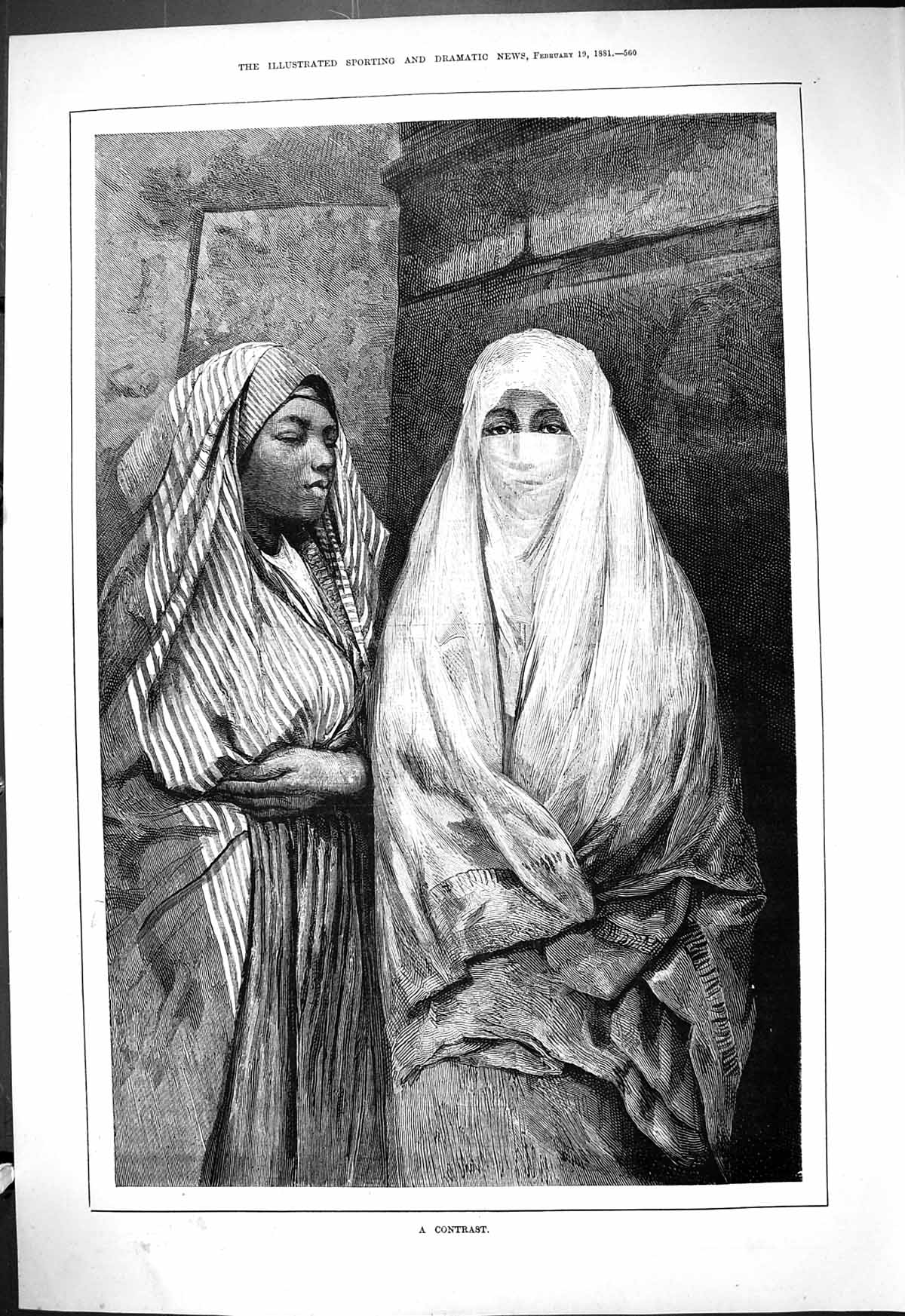 Original Old Antique Print 1881 Portrait Contrast Beautiful Woman Viel 19th