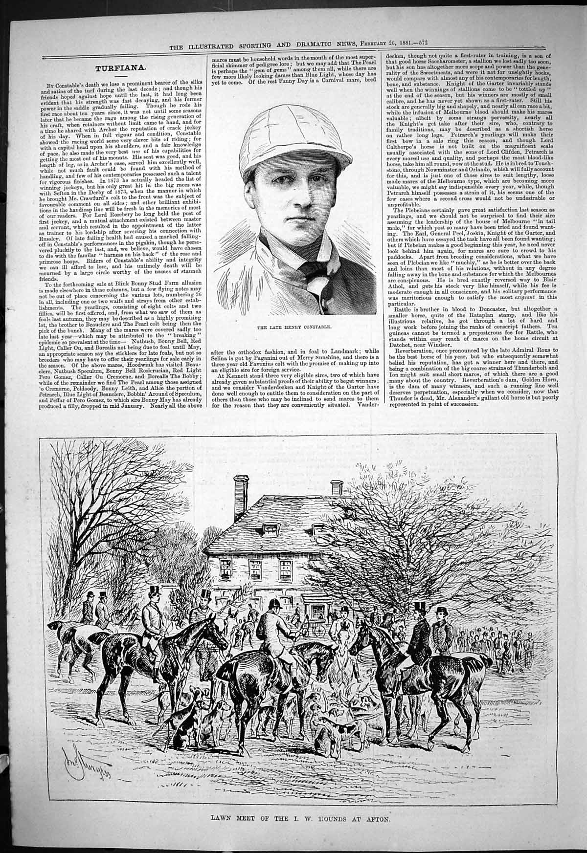 Old 1881 Portrait Henry Constable Jockey Lawn Meet Hounds Afton Hunti Victorian