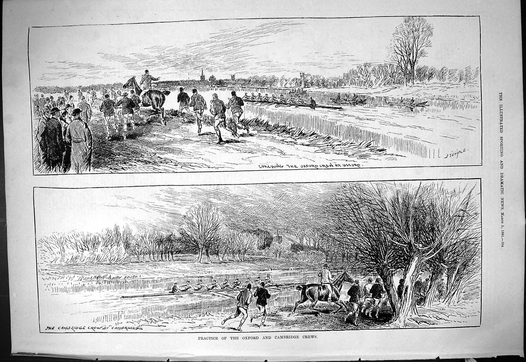 Old 1881 Practice Oxford Cambridge Crews Rowing Boats Coaching Sport Victorian
