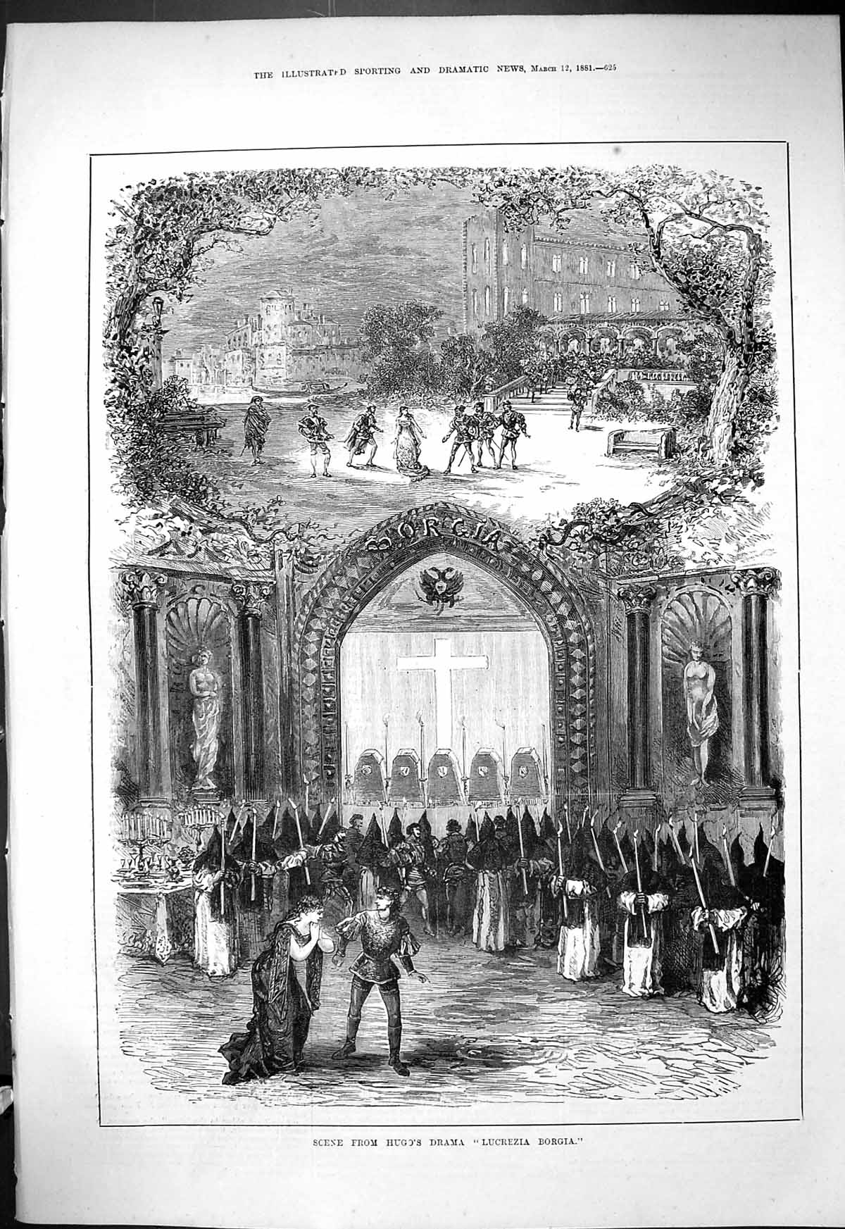 Original Old Antique Print 1881 Scene Hugo Drama Lucrezia Borgia Theatre 19th
