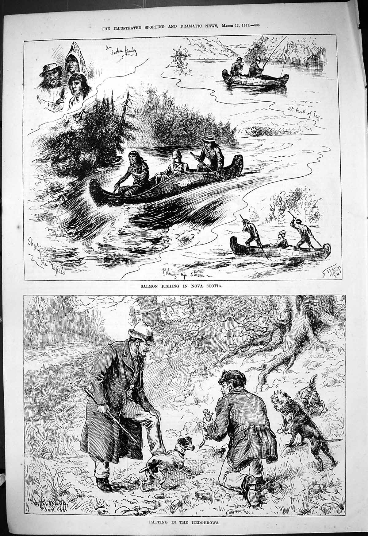 Old 1881 Salmon Fishing Nova Scotia Indian Family Ratting Hedgerows D Victorian