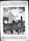 Original Old Antique Print 1881 Michael Strogoff Burning Irkoutsk Fire Scene