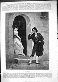 Original Old Antique Print 1881 Toreador Spanish Bull Fighter Man Woman Romance