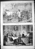 Original Old Antique Print 1881 Farmyard Cattle Coming Home Music Piano Melody