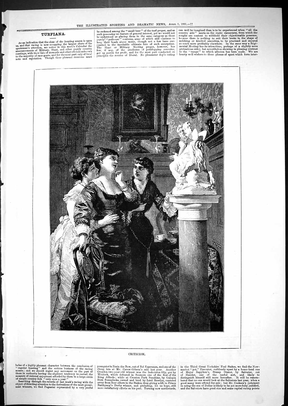 Original Old Antique Print 1881 Beautiful Women Art Sculpture Criticism 19th