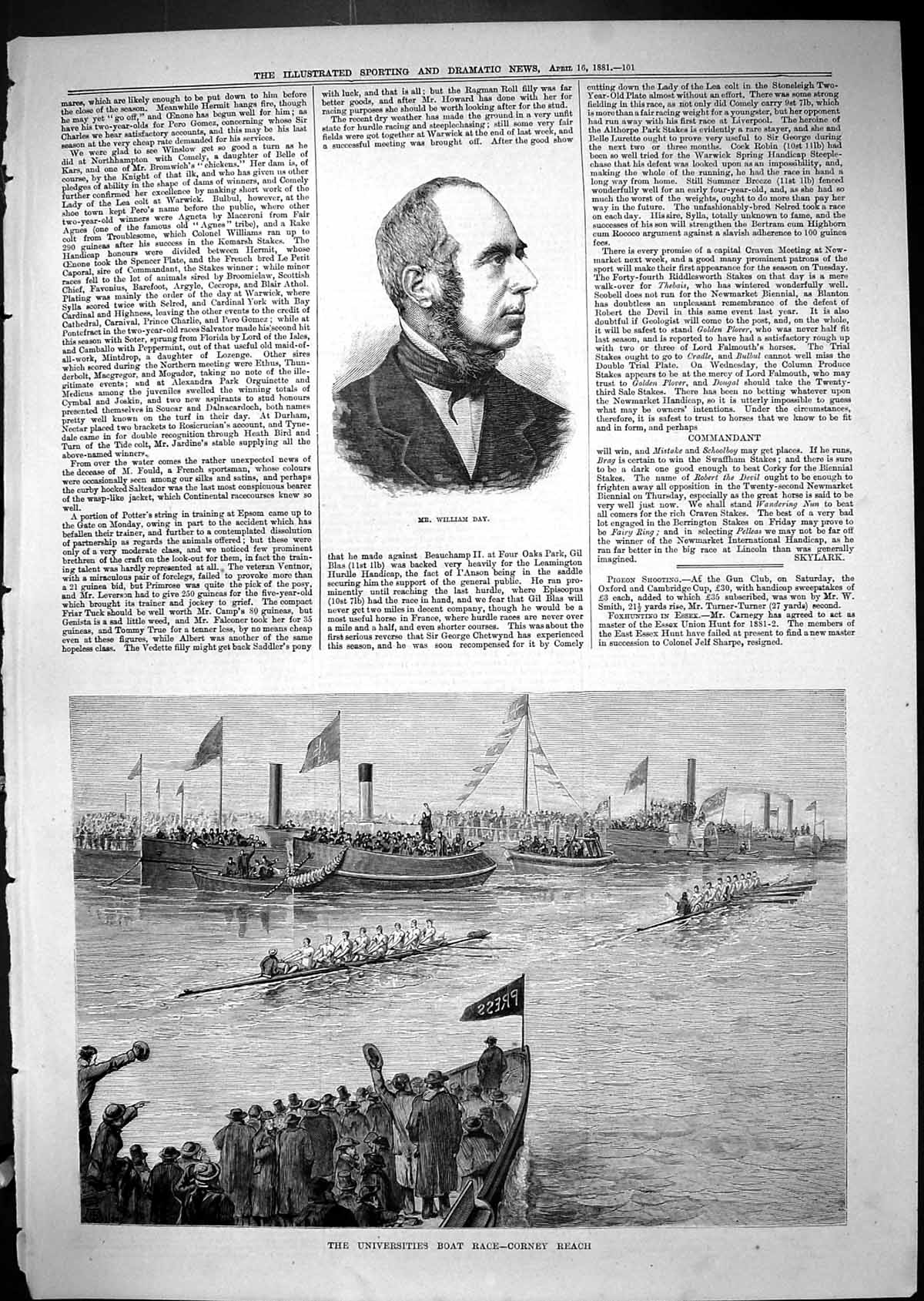 Old Print 1881 Portrait Mr William Day University Boat Race Corney Reach 19th