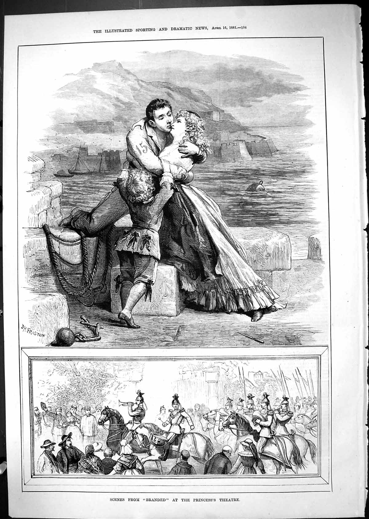 Old Antique Print Scene Branded Princess'S Theatre Romance 1881 Friston 19th