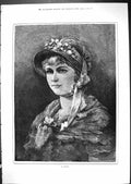 Original Old Antique Print 1881 Study Portrait Beautiful Woman 19th