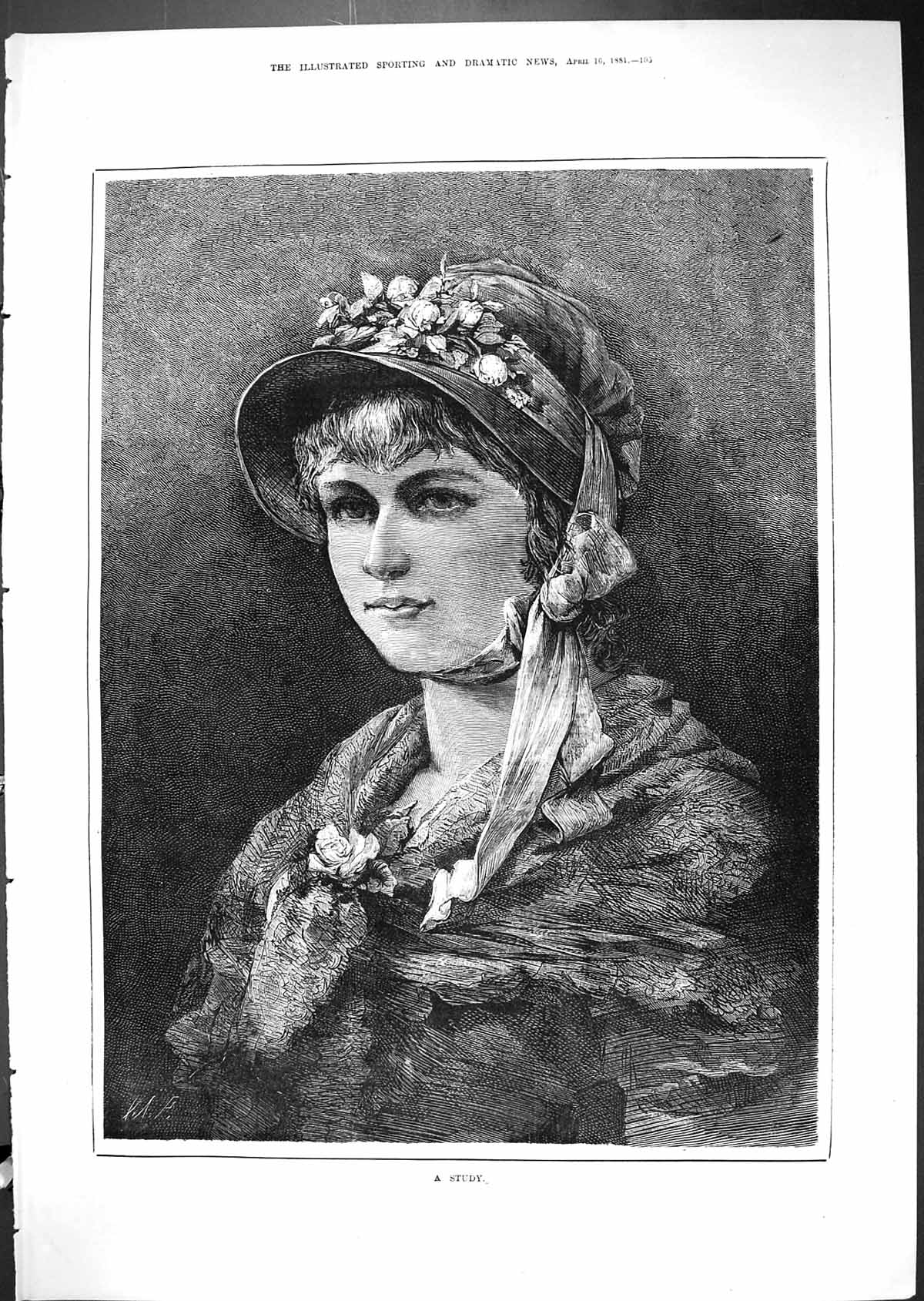 Original Old Antique Print 1881 Study Portrait Beautiful Woman 19th