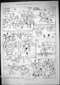 Old Print 1881 Hunting Comedy Sketch Harry Herbert Edward Huntsmen Horses 19th