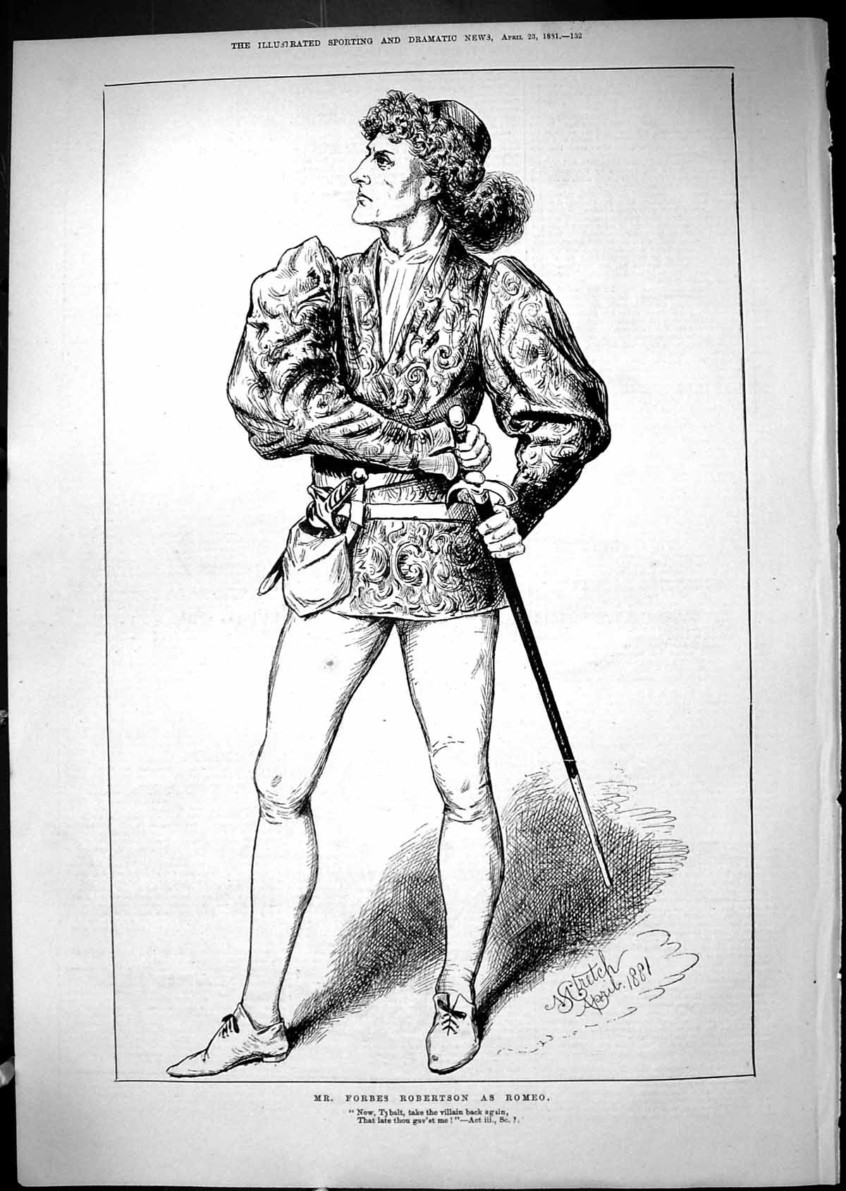 Old Antique Print 1881 Portrait Mr Forbes Robertson Romeo Theatre Actor 19th