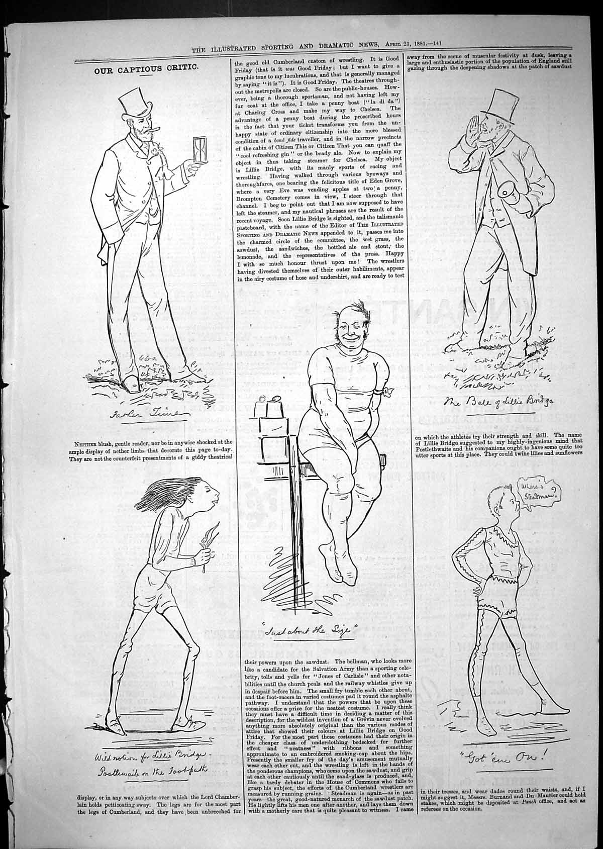 Old Antique Print 1881 Theatre Captious Critic Actors Belle Lillie Bridge 19th