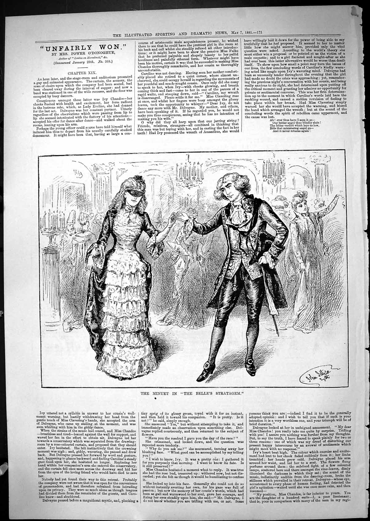 Original Old Antique Print 1881 Minuet Dance Belle'S Stratagem Romance Dancing