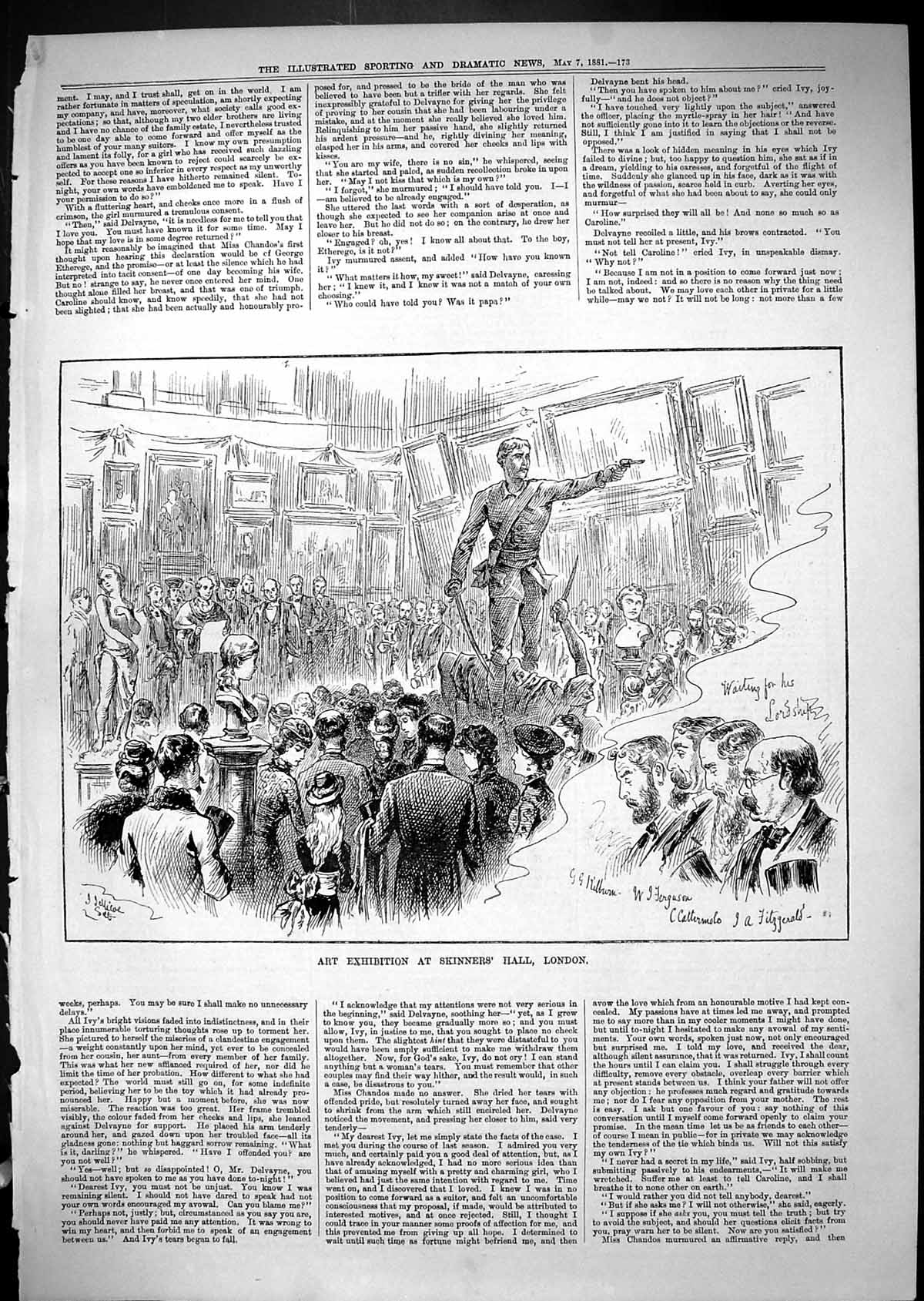 Antique Print 1881 Art Exhibition Skinners Hall London Ferguson Cattermole 19th