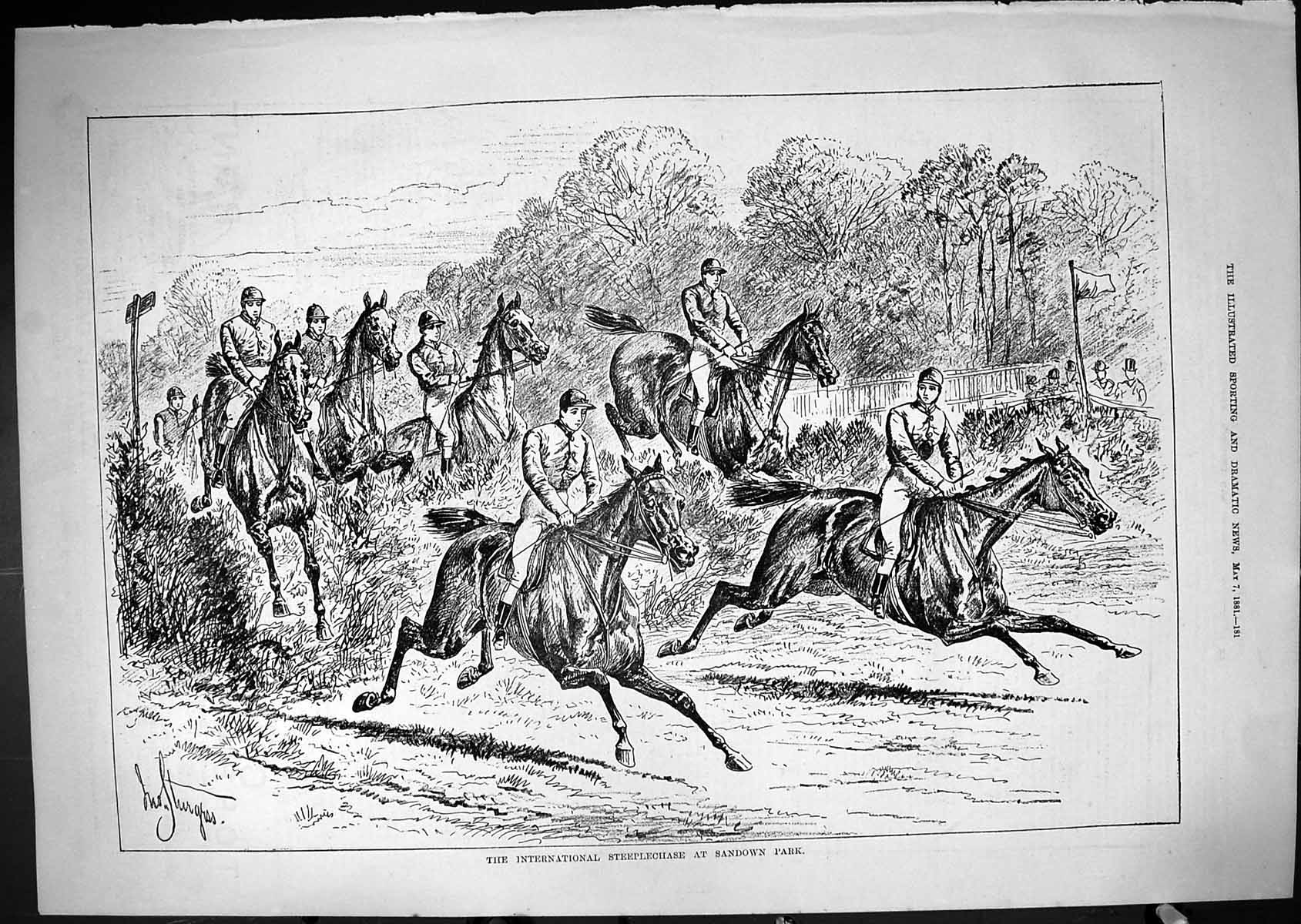 Antique Old Print International Steeplechase Sandown Park Horse Racing 1881