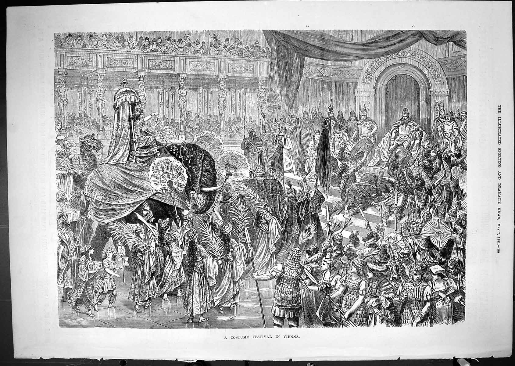 Original Old Antique Print Costume Festival Vienna Entertainment 1881 Victorian