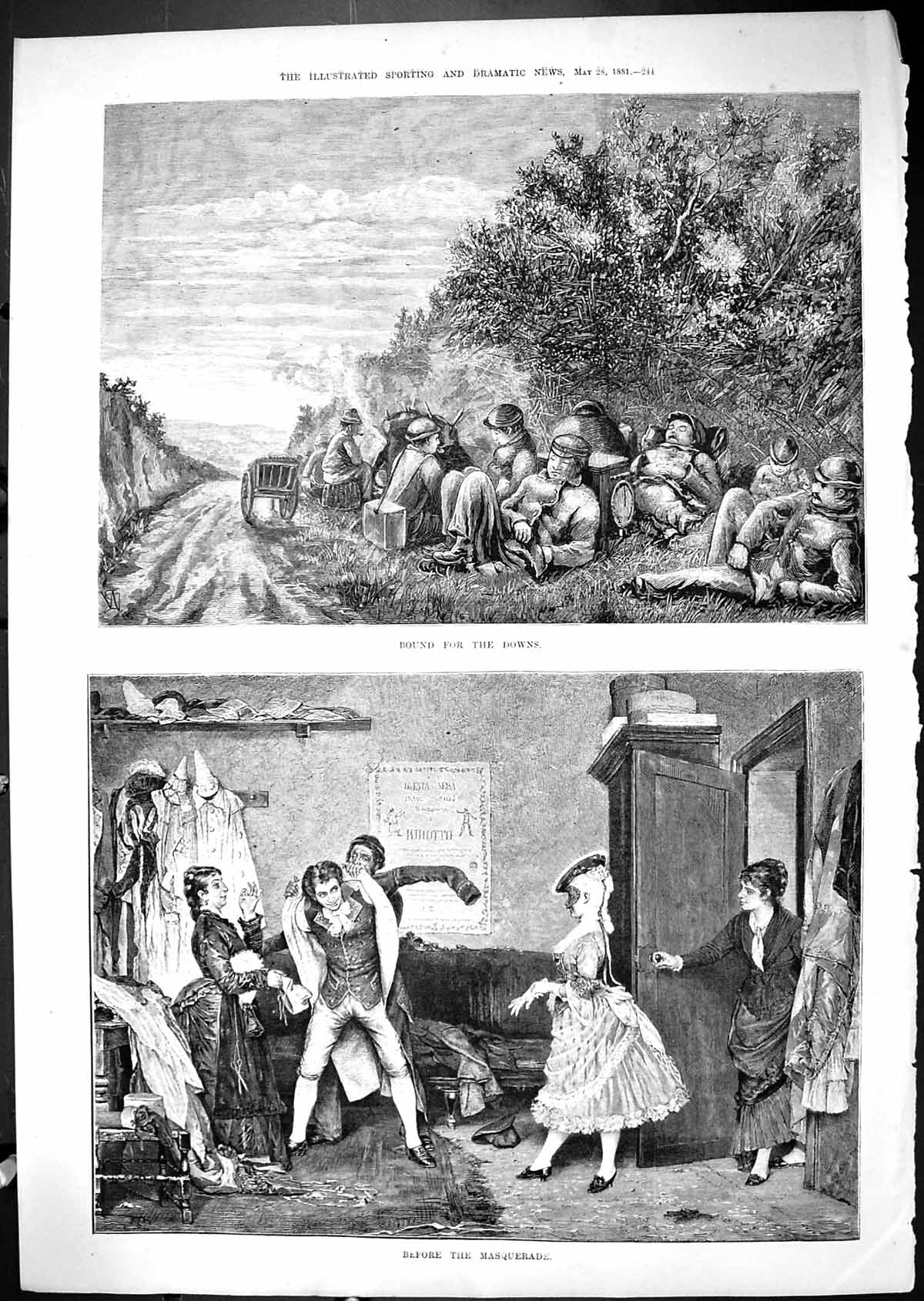 Old Print 1881 Travellers Bound For The Downs Costumes Before Masquerade 19th