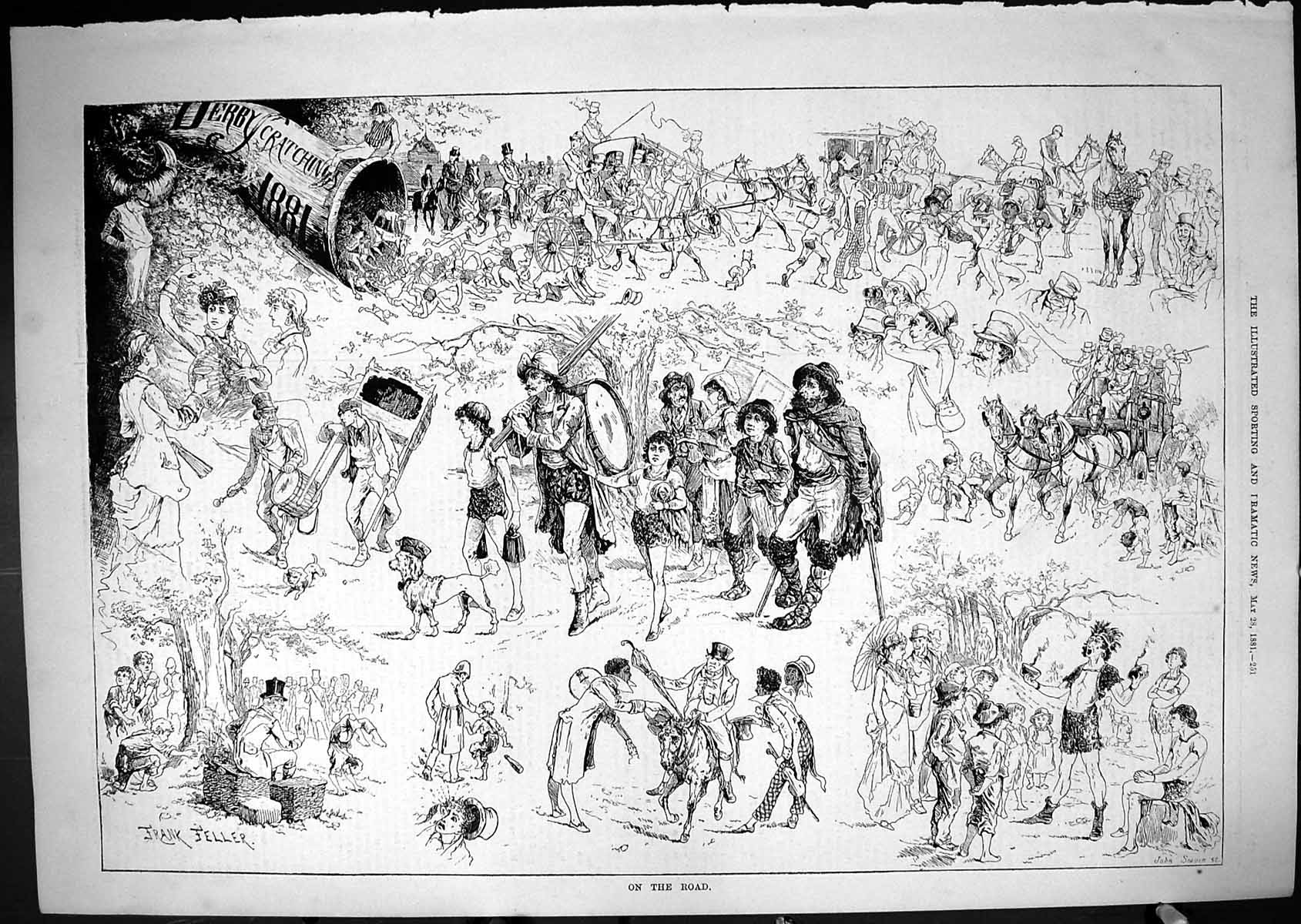 Antique Print 1881 Derby Horse Racing Spectators Travelling Coach Transport