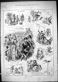 Original Old Antique Print Derby Day Sketches Horse Racing Sport 1881 Victorian