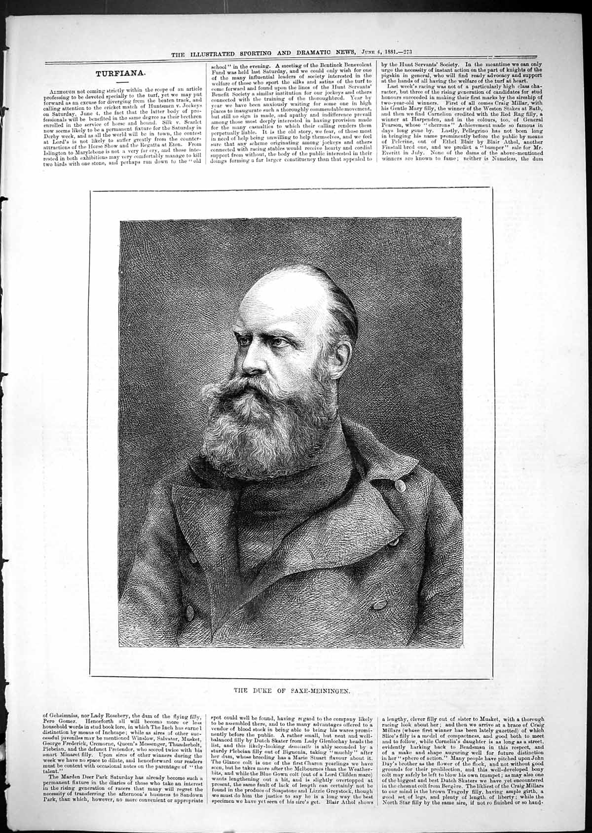 Original Old Antique Print Portrait Duke Saxe-Meiningen Man 1881 19th