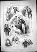 Original Old Antique Print 1881 Canoeing Canada River Boats Romance Sport Swain