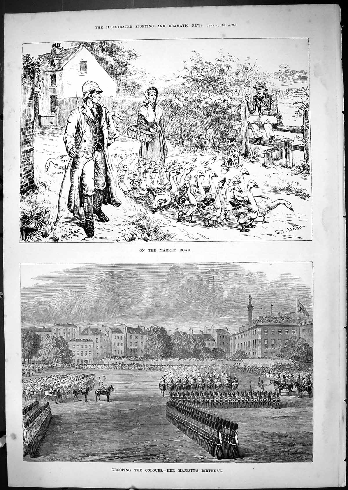 Old Print 1881 Geese Market Road Trooping Colours Majesty Queen Birthday 19th